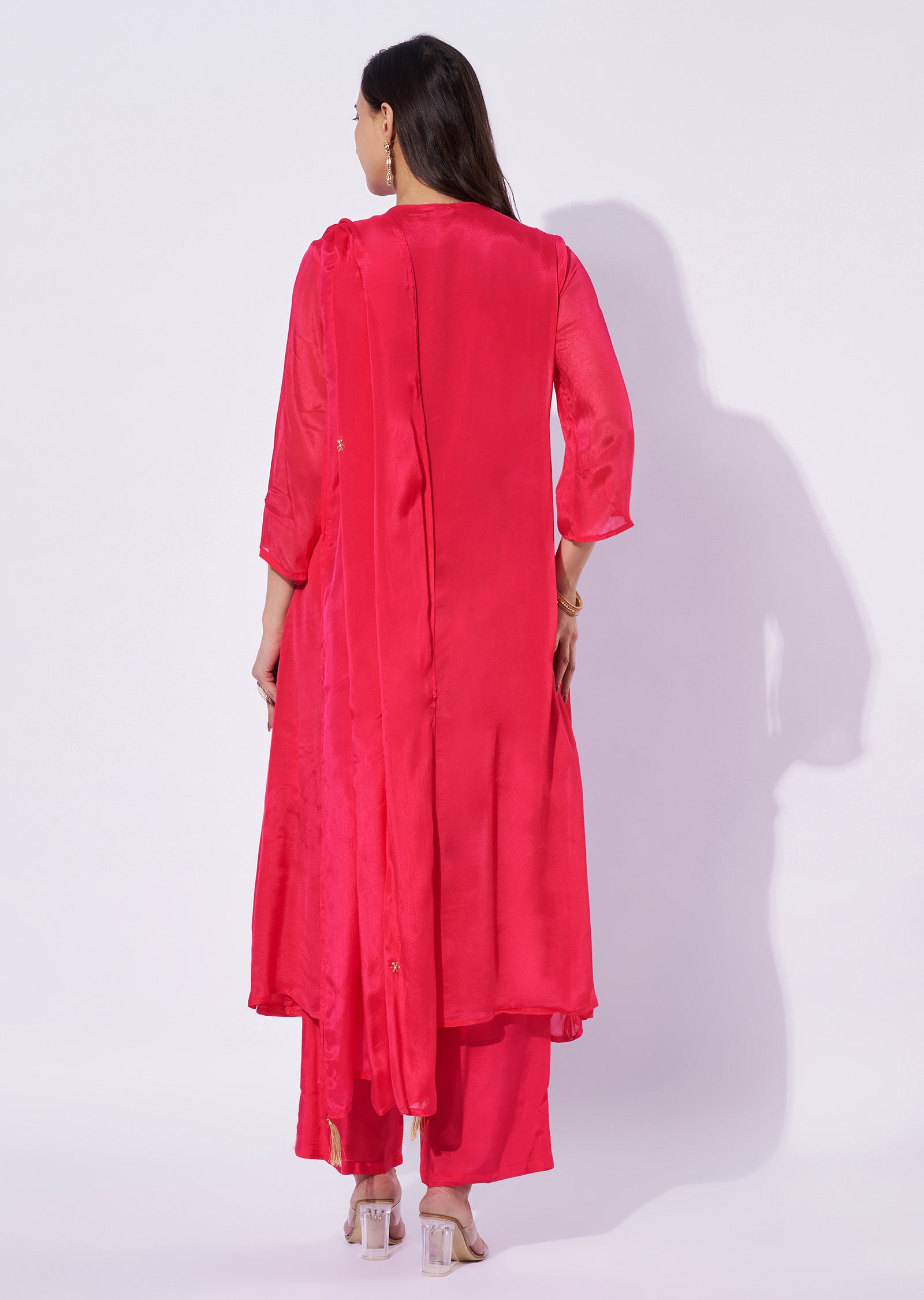 Pink Chinnon Anarkali Suit