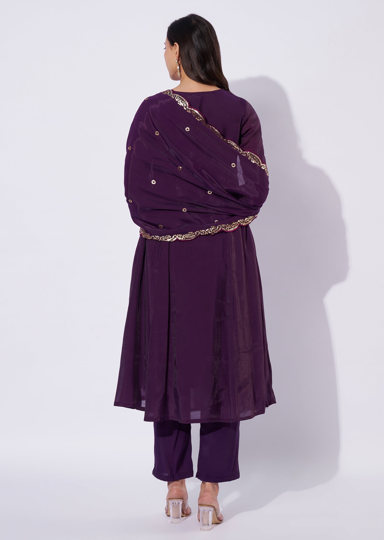 Wine Mul Chanderi Anarkali Suit