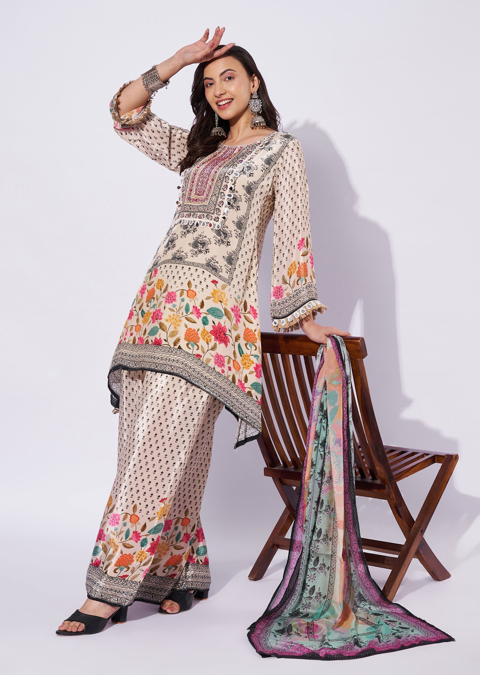 Beige Crepe Palazzo Set