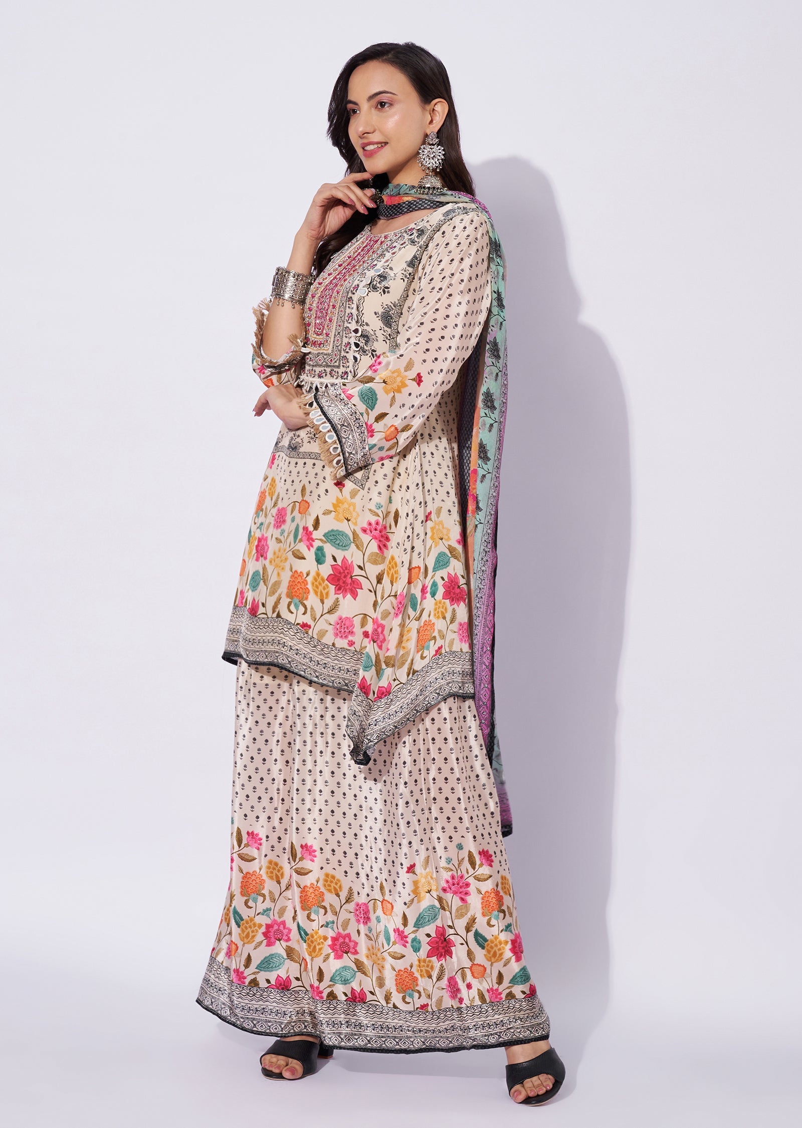 Beige Crepe Palazzo Set