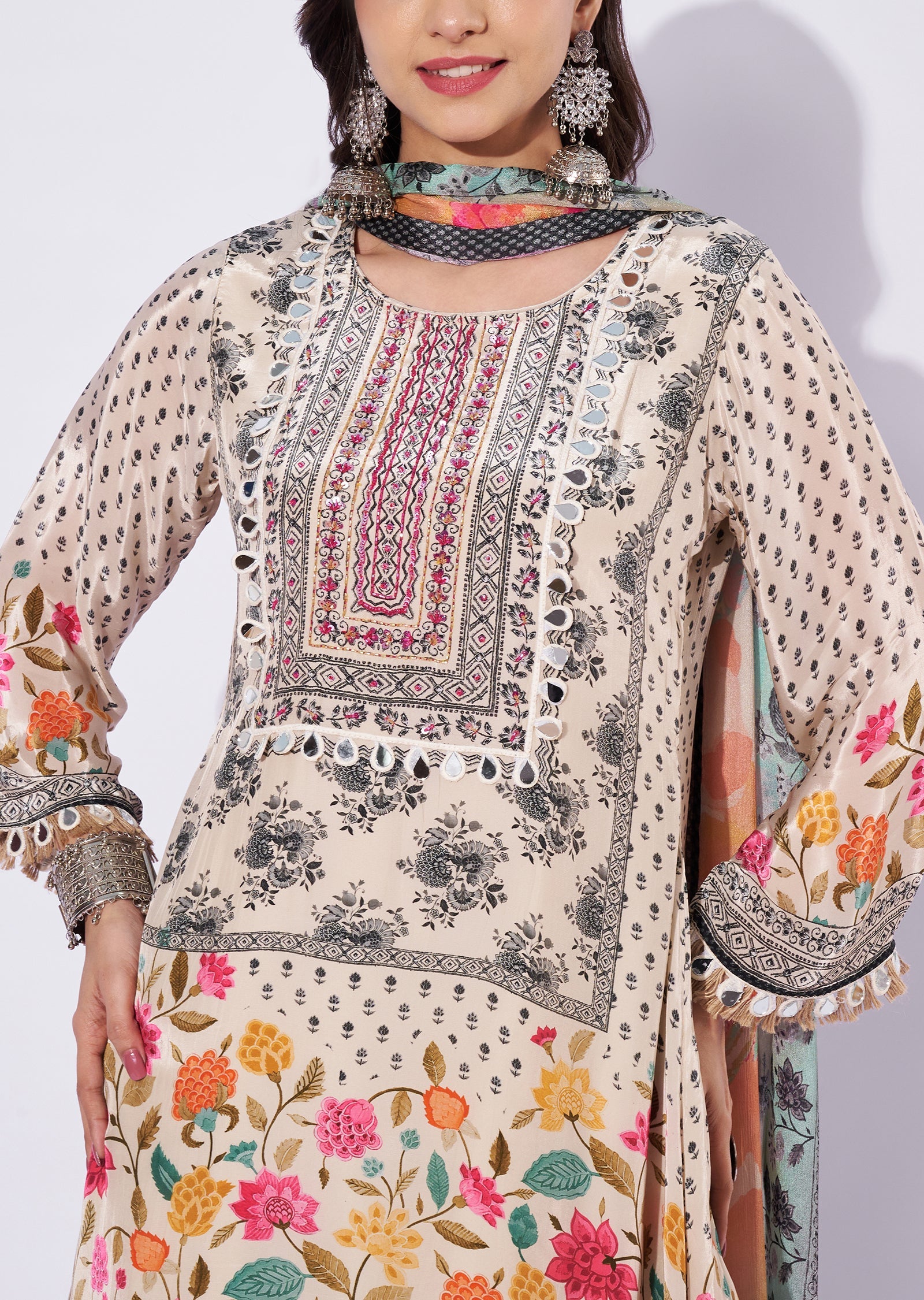 Beige Crepe Palazzo Set