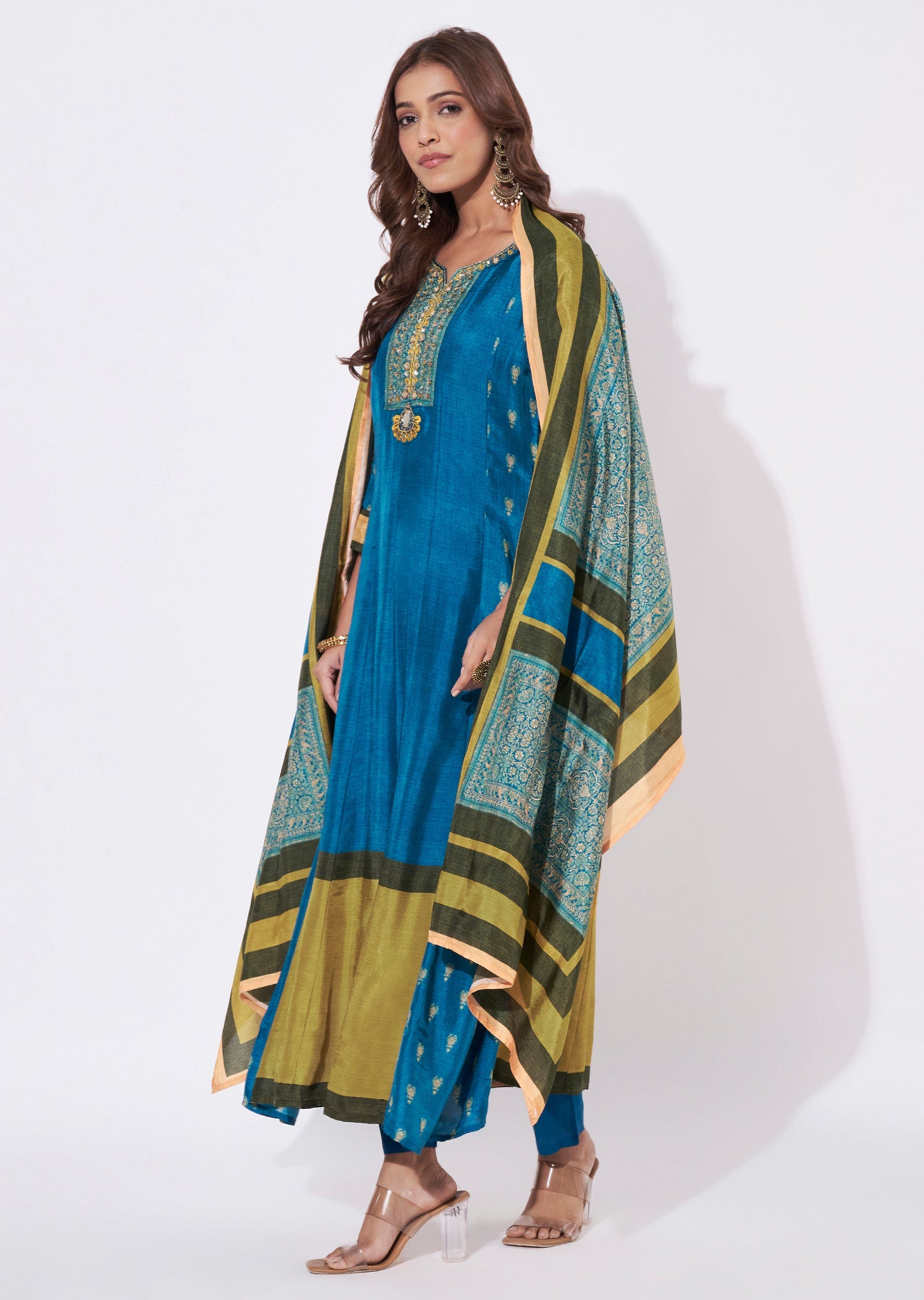 Blue Dola Silk Anarkali Suit