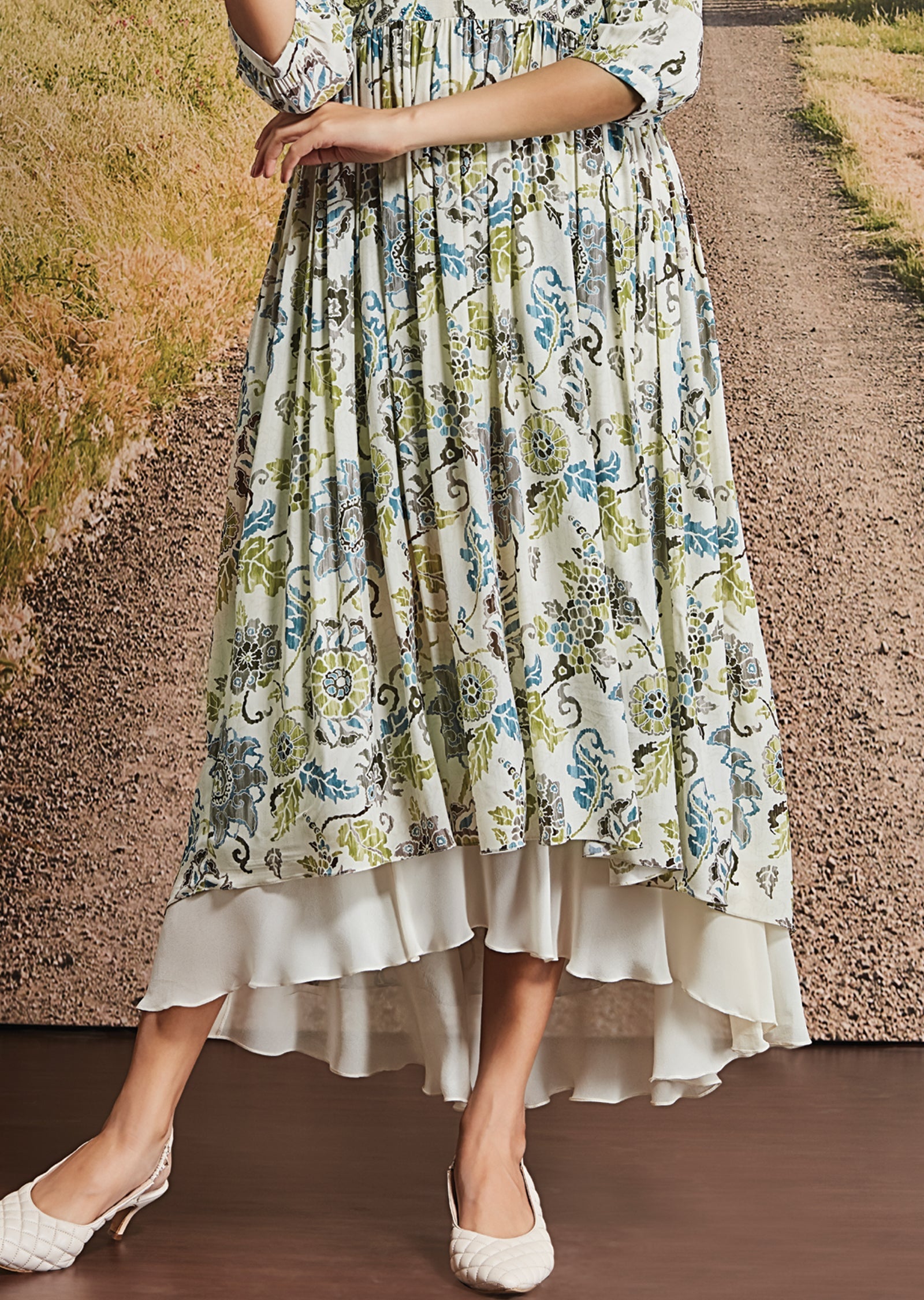 Fawn Crepe Frock Kurti