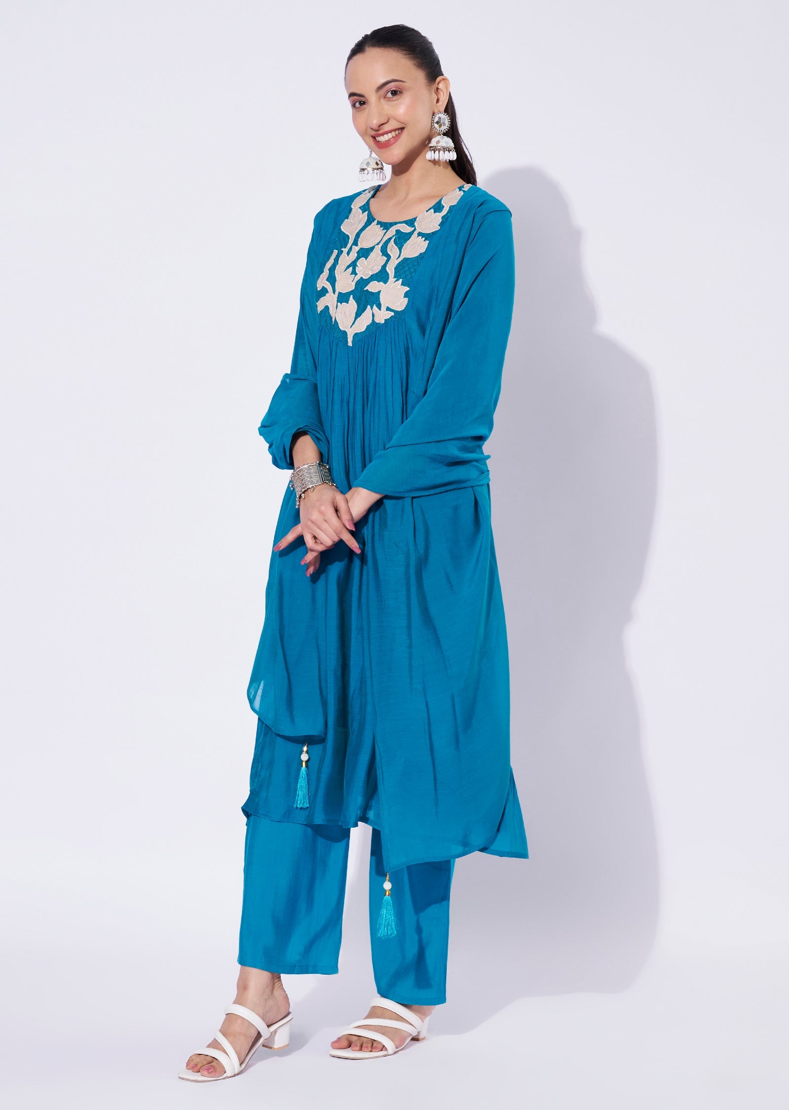 Firozi Chanderi Anarkali Suit