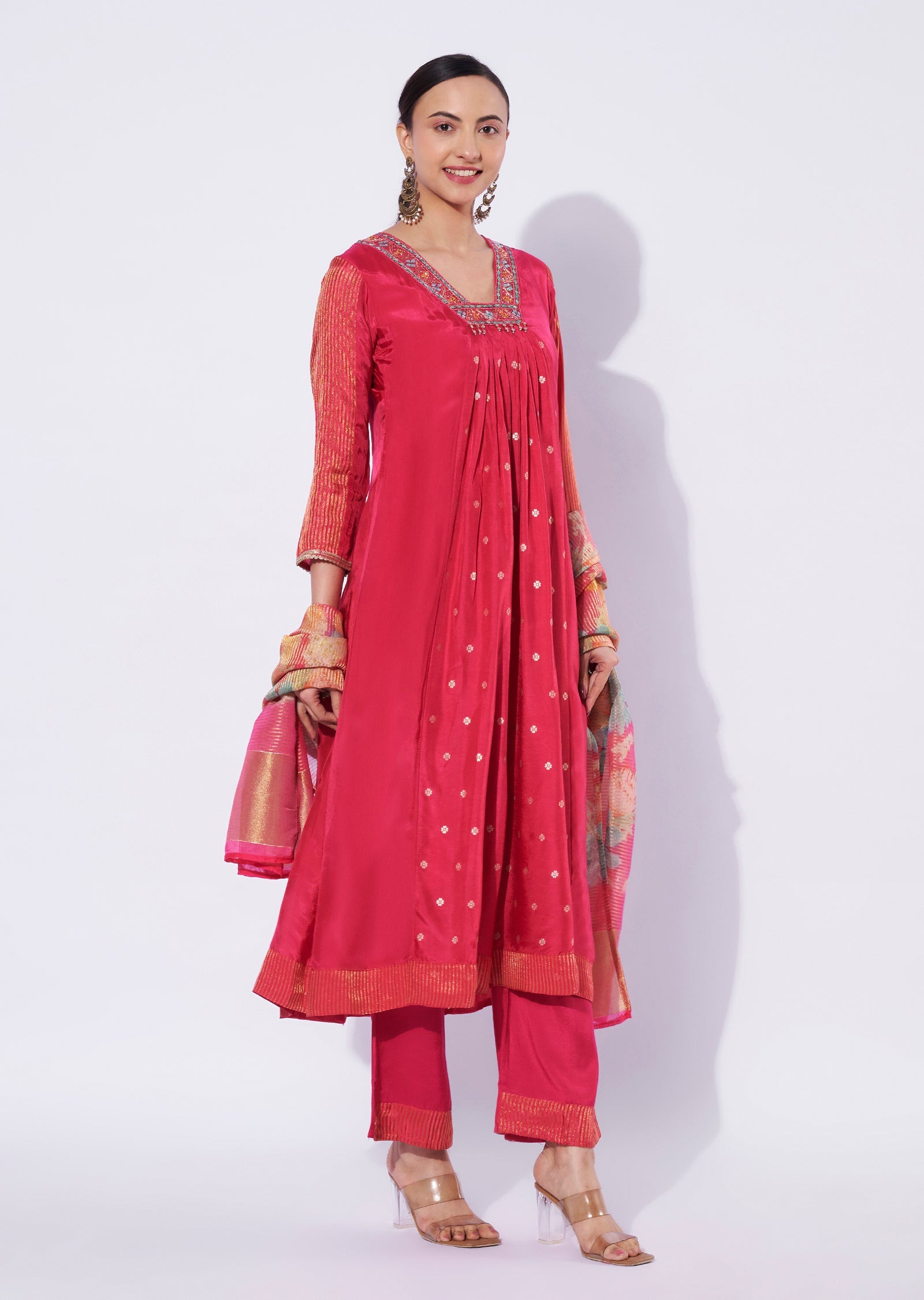 Rani Pink Banaras Anarkali Suit