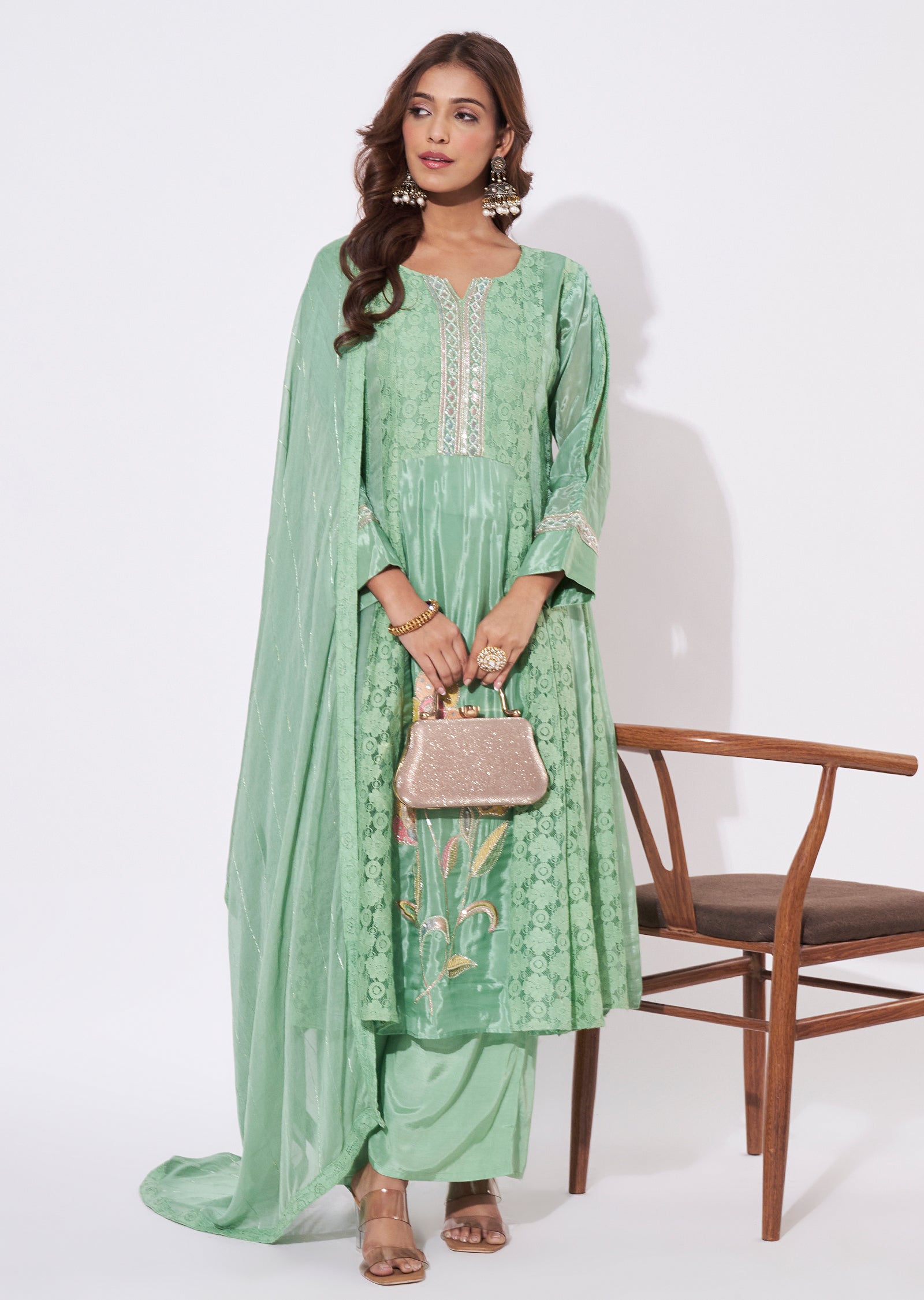 Light Green Crepe Anarkali Suit