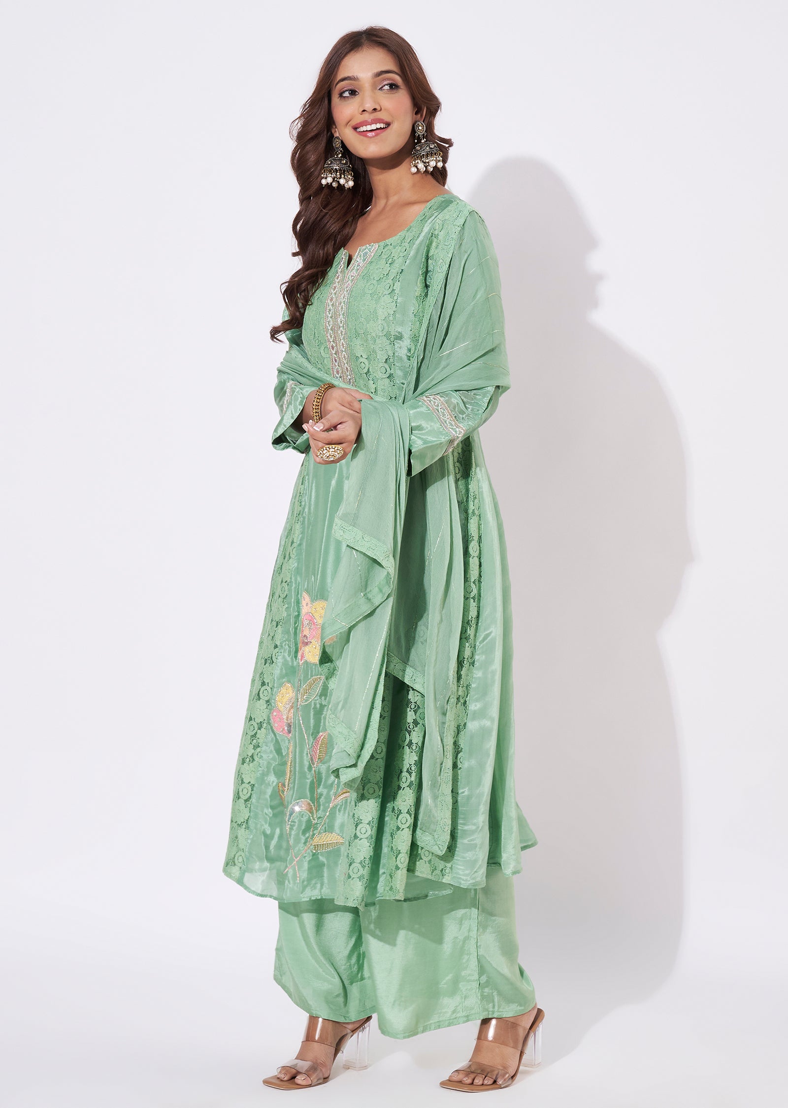 Light Green Crepe Anarkali Suit