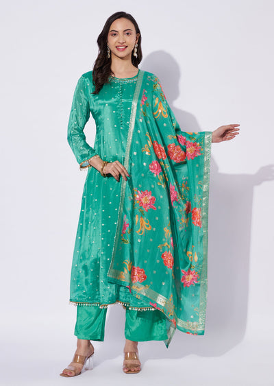 Sea Green Chinnon Anarkali Suit