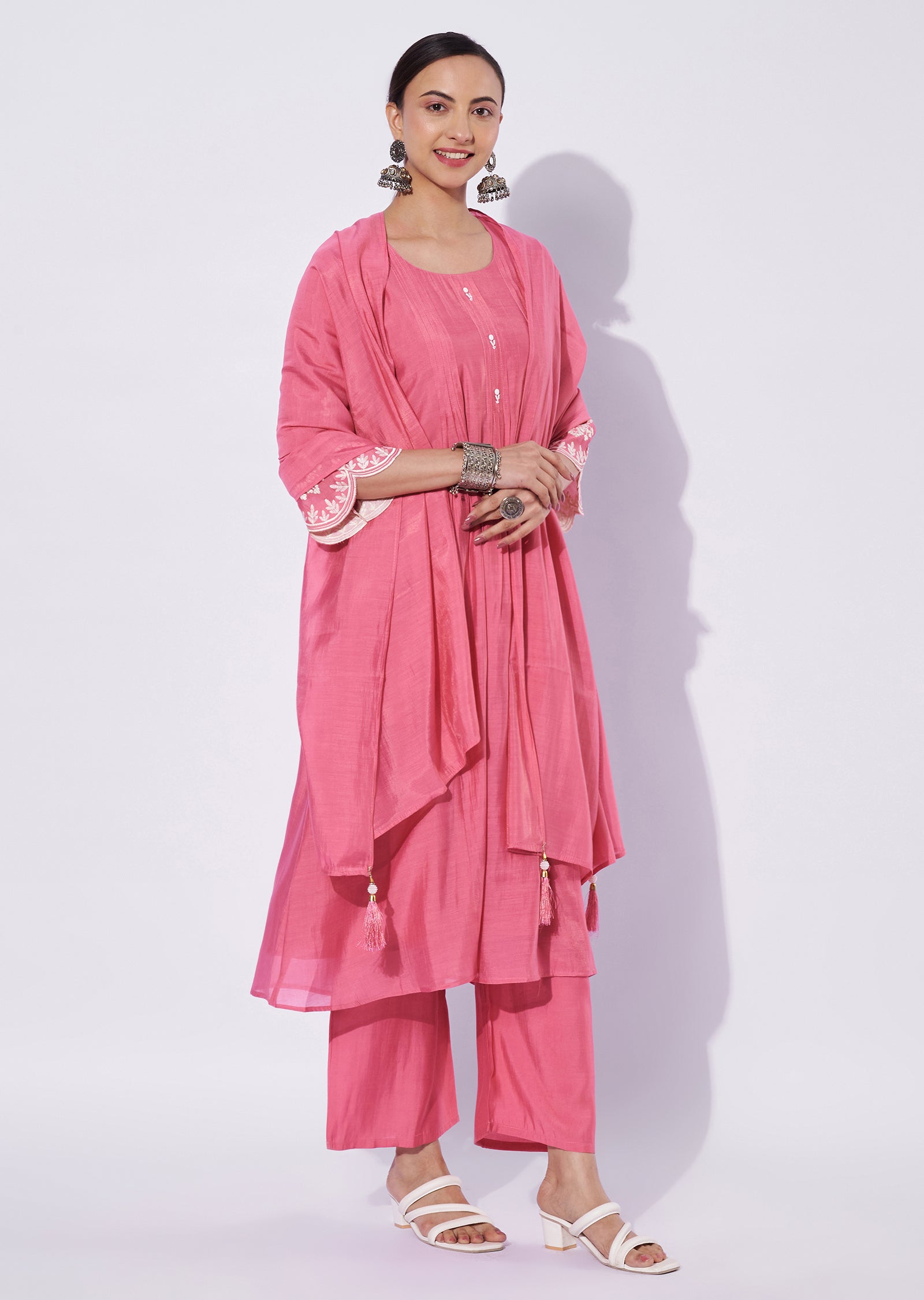 Pink Chanderi Anarkali Suit
