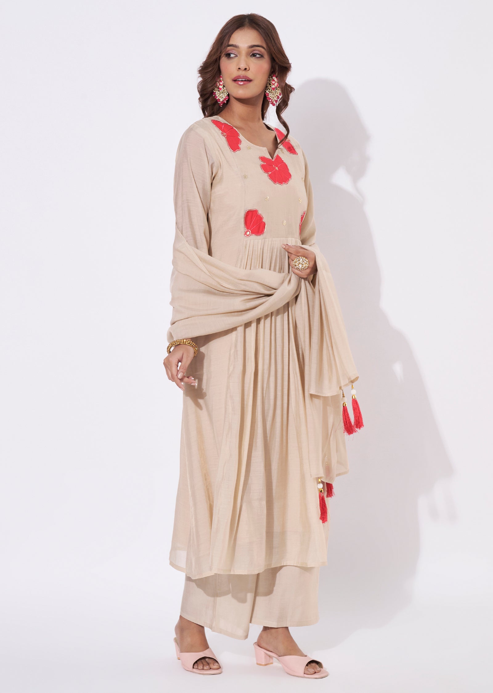 Dark Biege Mal Chanderi Anarkali Suit