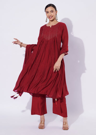 Maroon Mal Chanderi Anarkali Suit
