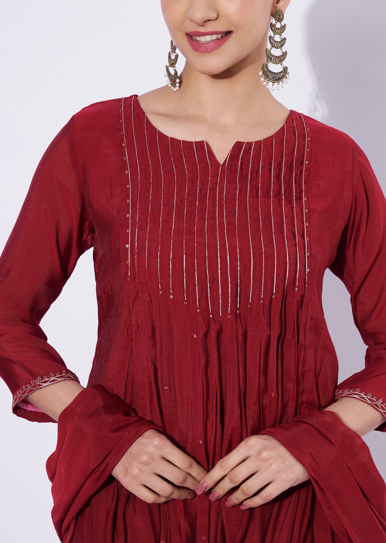 Maroon Mal Chanderi Anarkali Suit