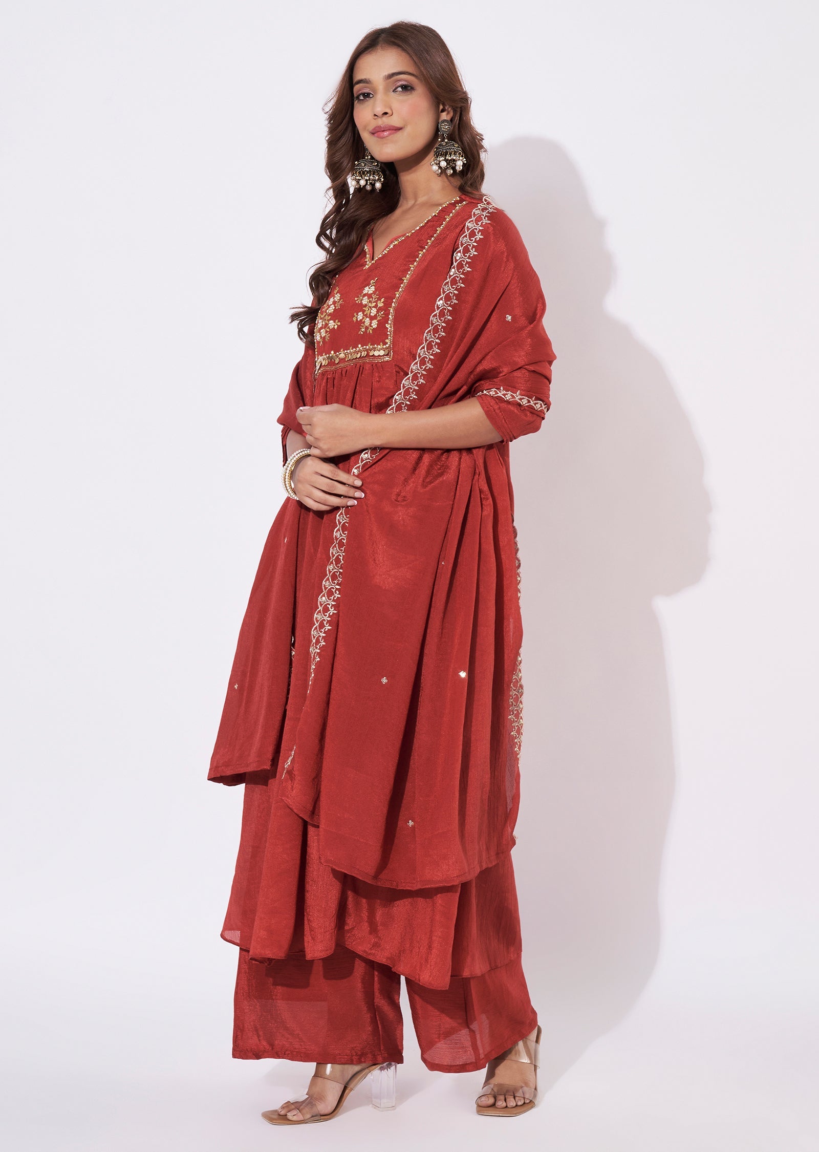 Dark Rust Chinnon Anarkali Suit