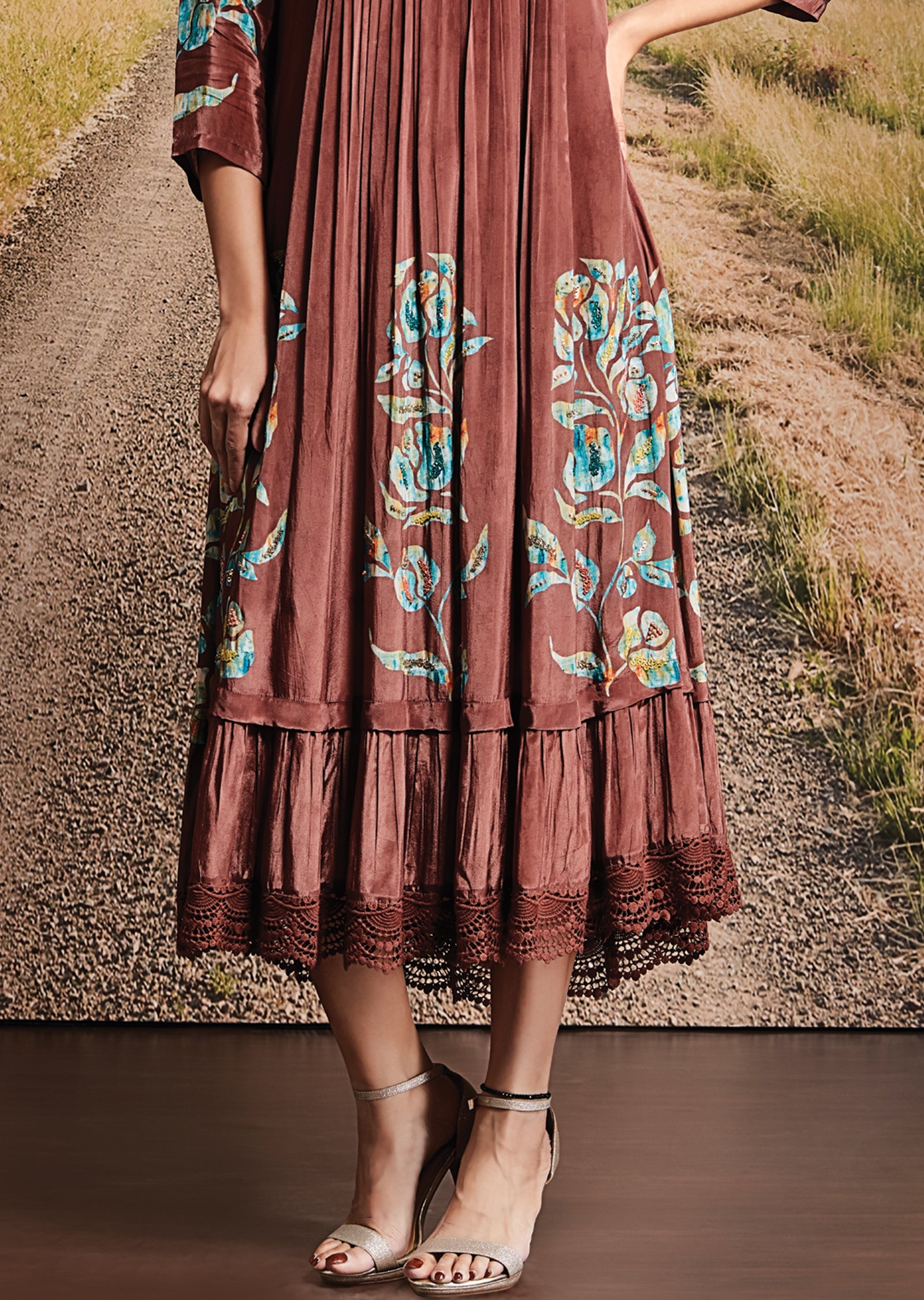 Brown Crepe Frock Kurti