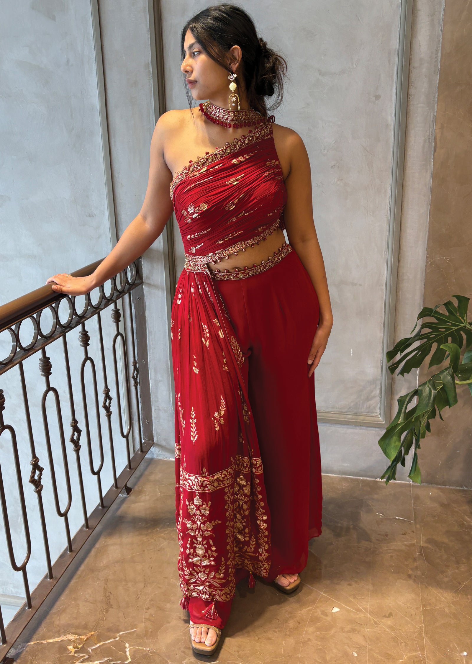 Red georgette palazzo Set