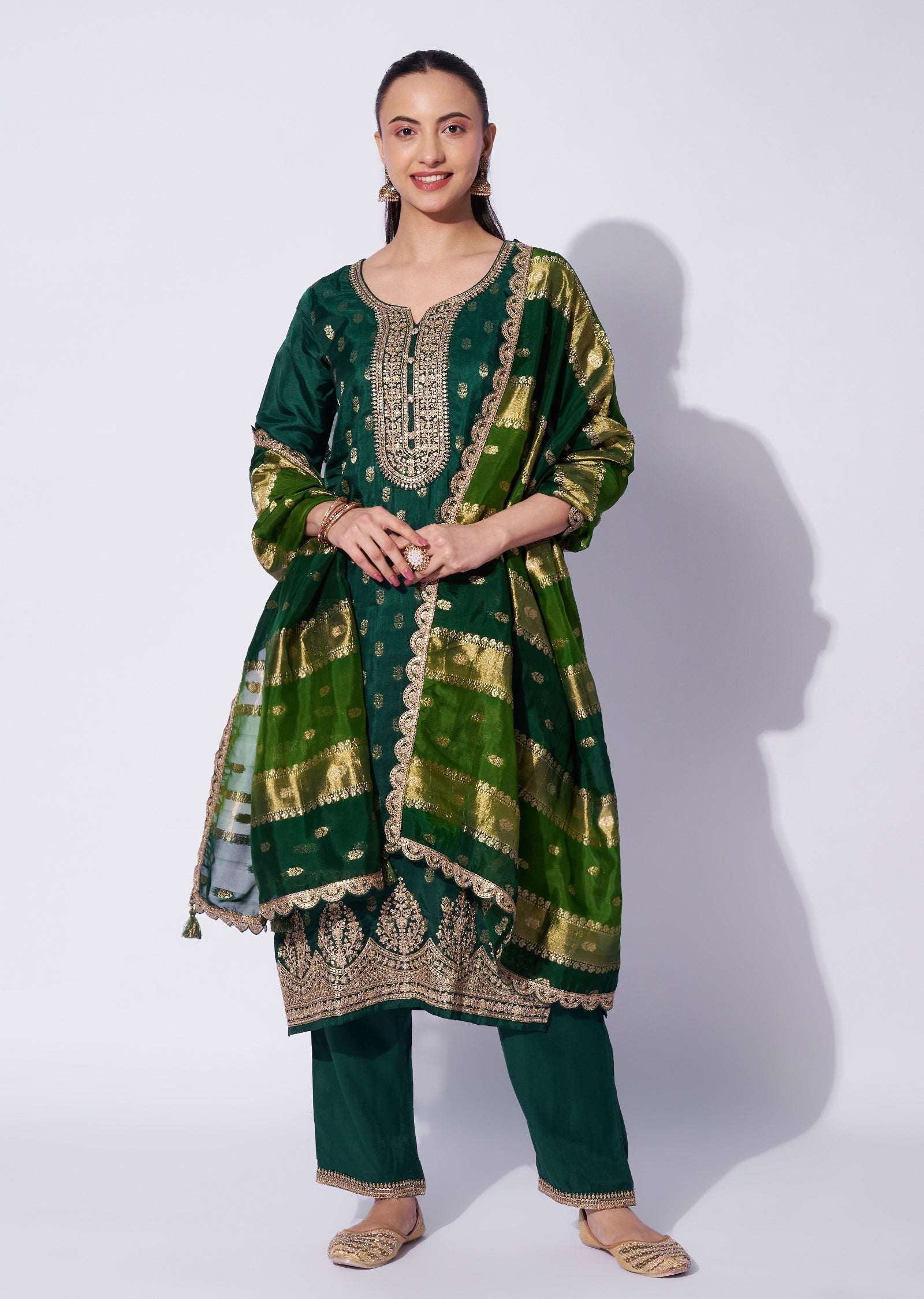 Bottle Green Silk Straight Cut Suit