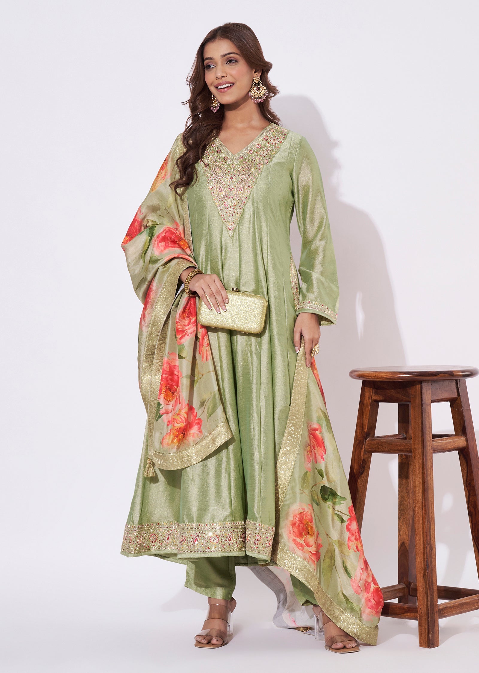 Dusty Green Silk Anarkali Suit