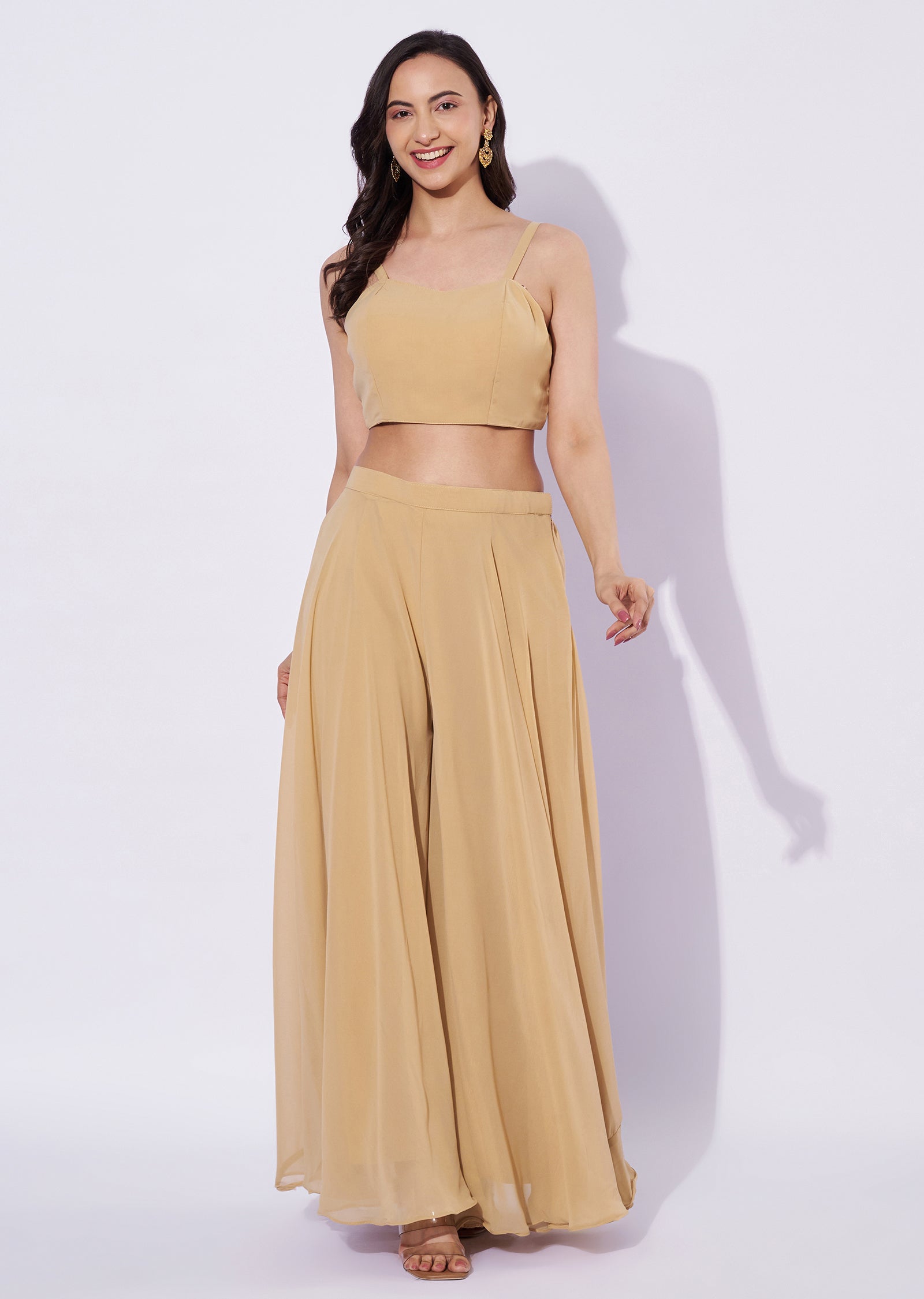 Beige Net Palazzo Set