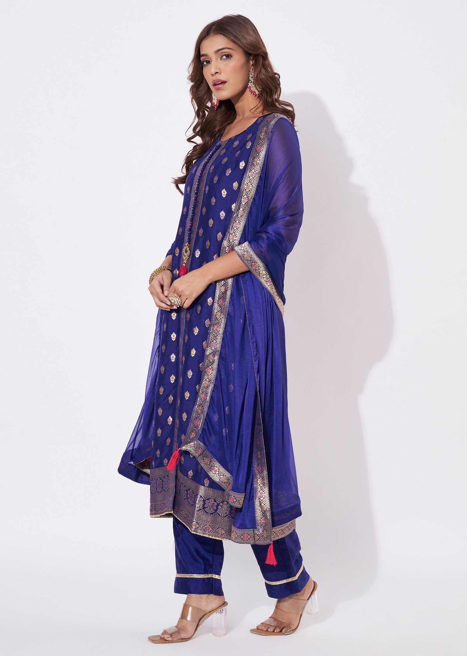 Blue Silk Straight Cut Suit