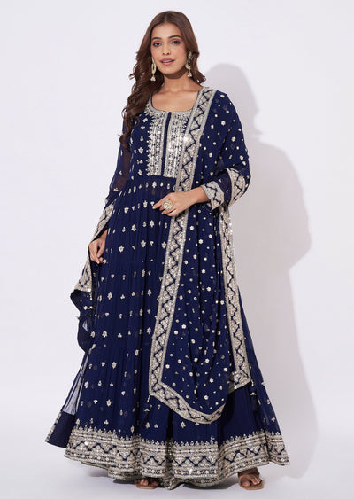 Navy Blue Georgette Anarkali Suit