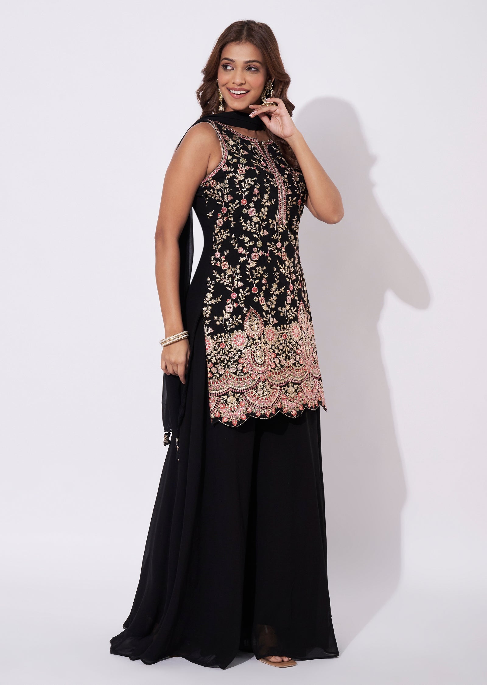 Black Georgette Straight Cut Suit