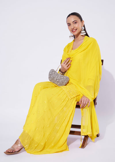Yellow Georgette Gharara Set