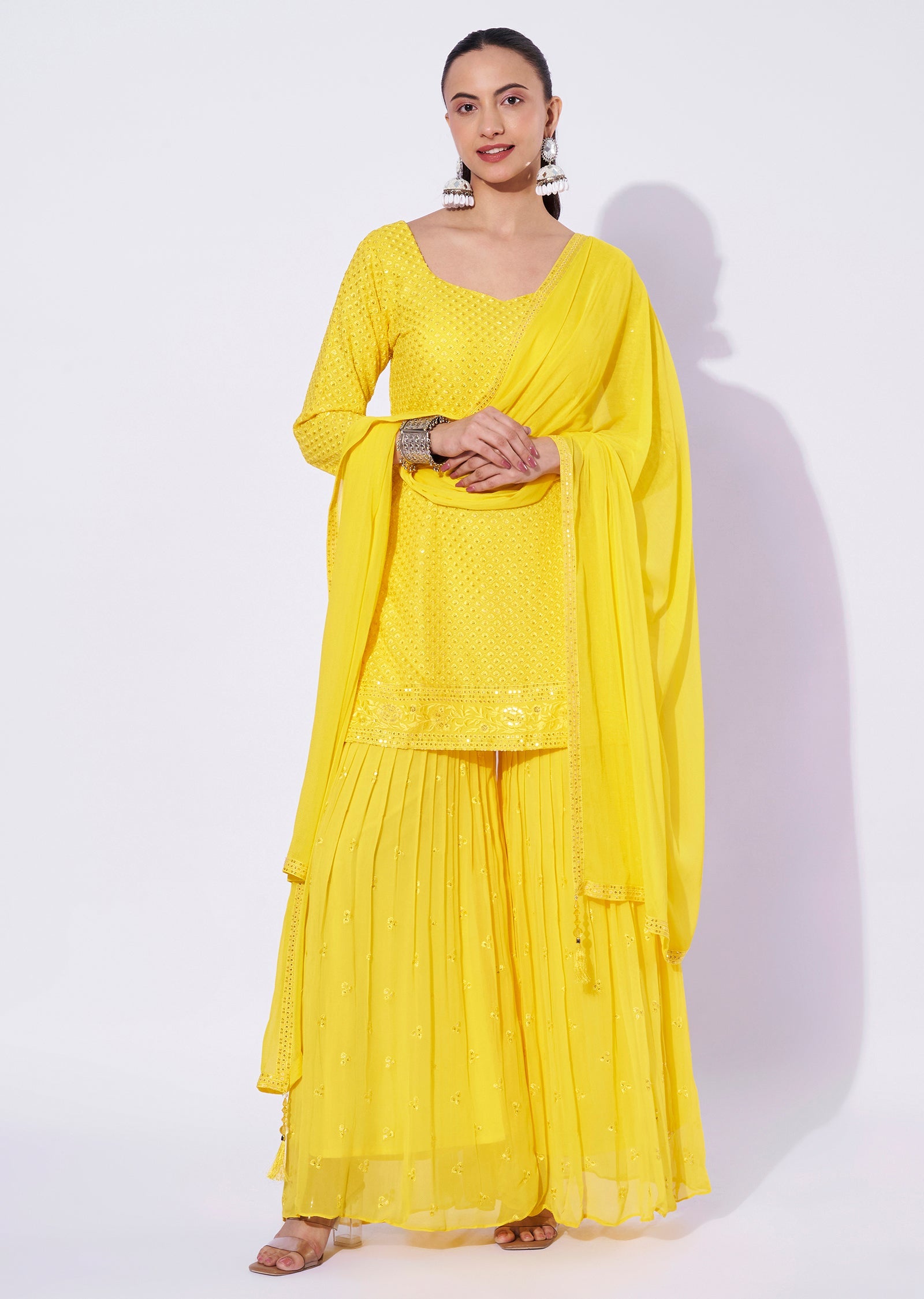 Yellow Georgette Gharara Set