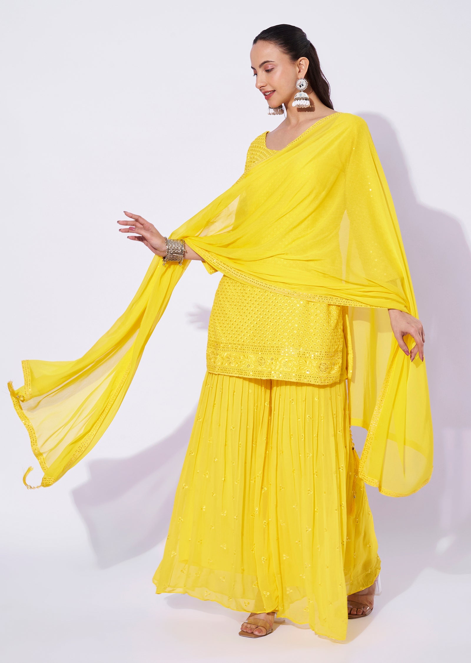 Yellow Georgette Gharara Set