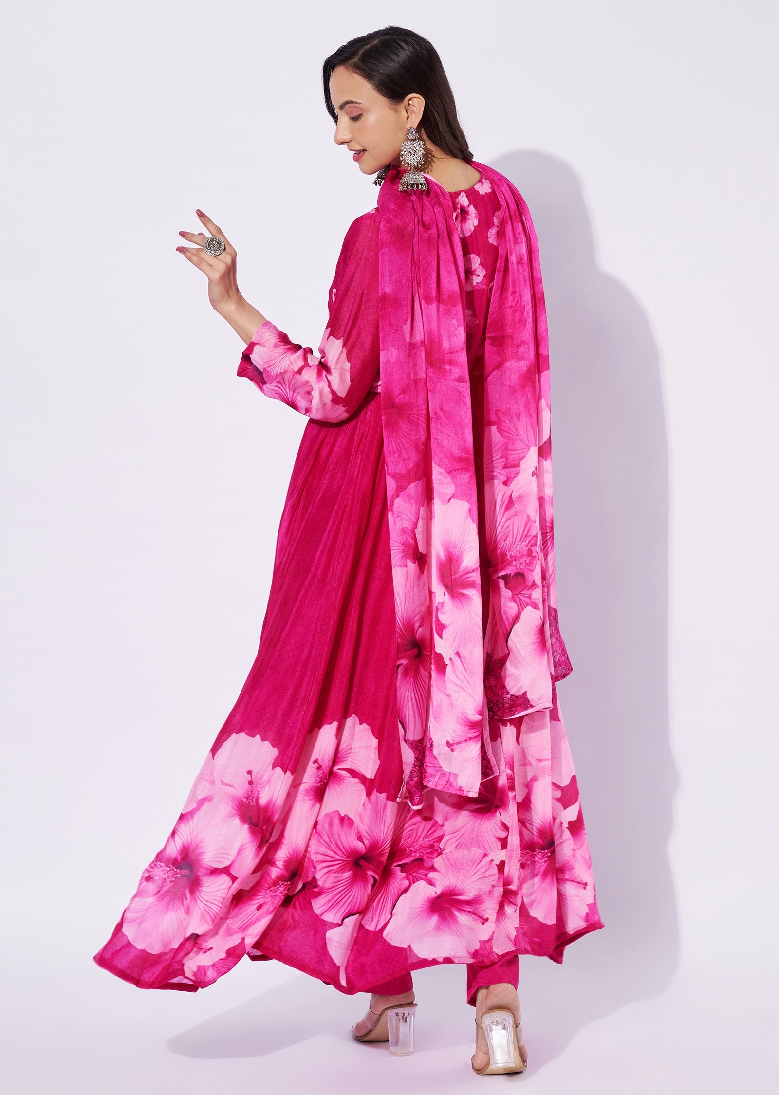 Rani Pink Chinnon Anarkali Suit