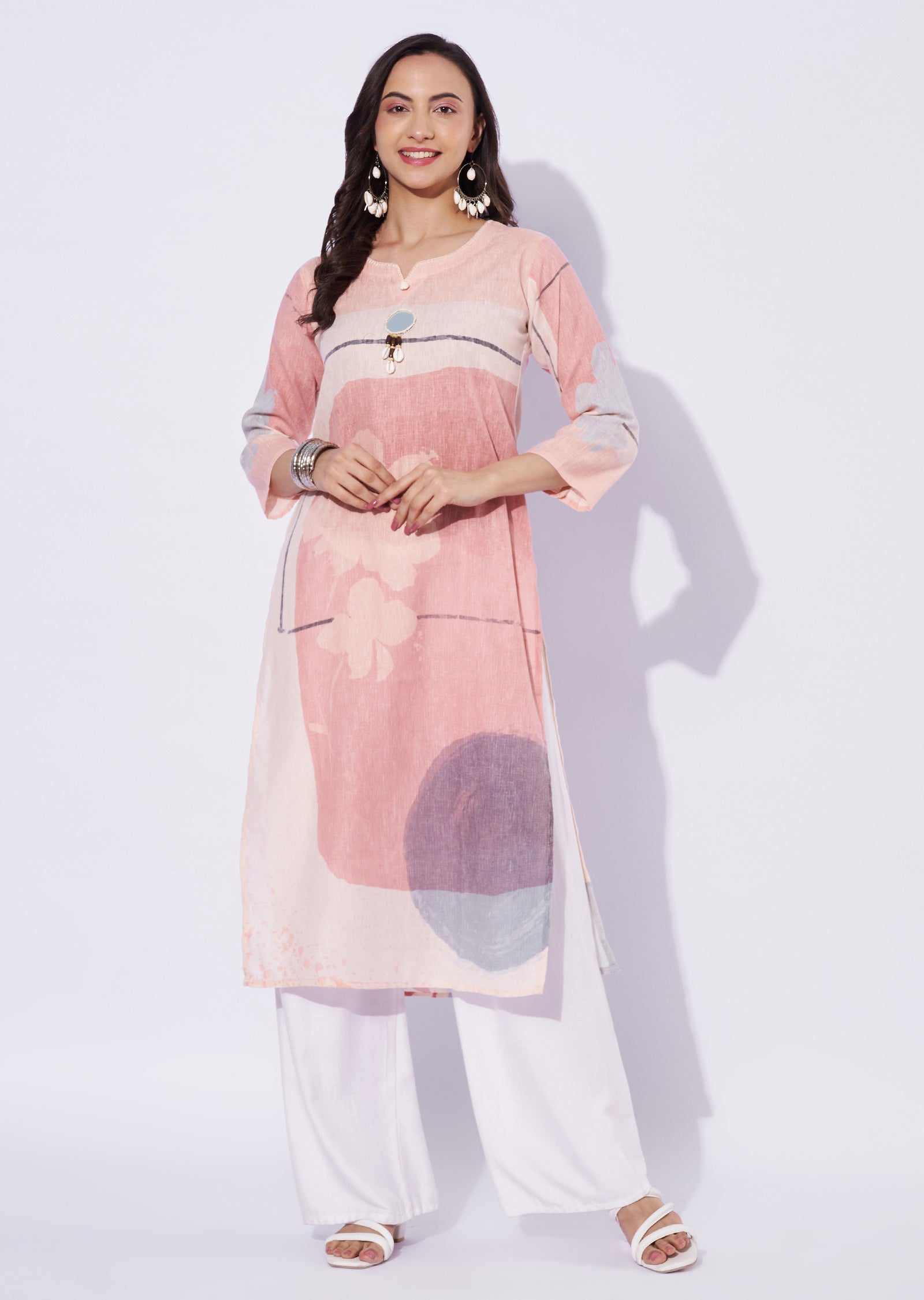 Peach Cotton Straight Cut Kurti