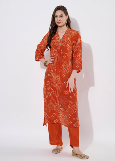 Orange Crepe Straight cut set