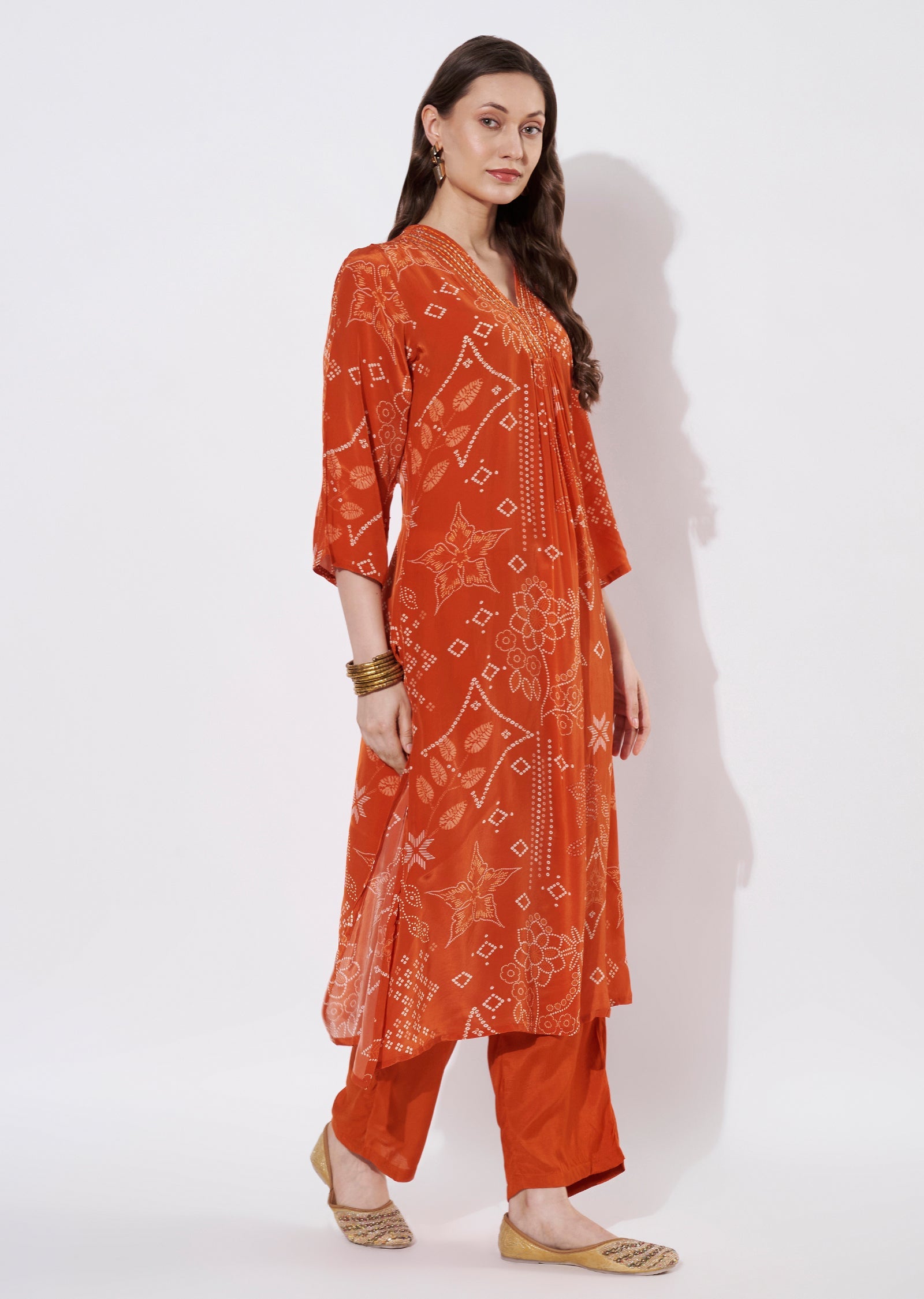 Orange Crepe Straight cut set