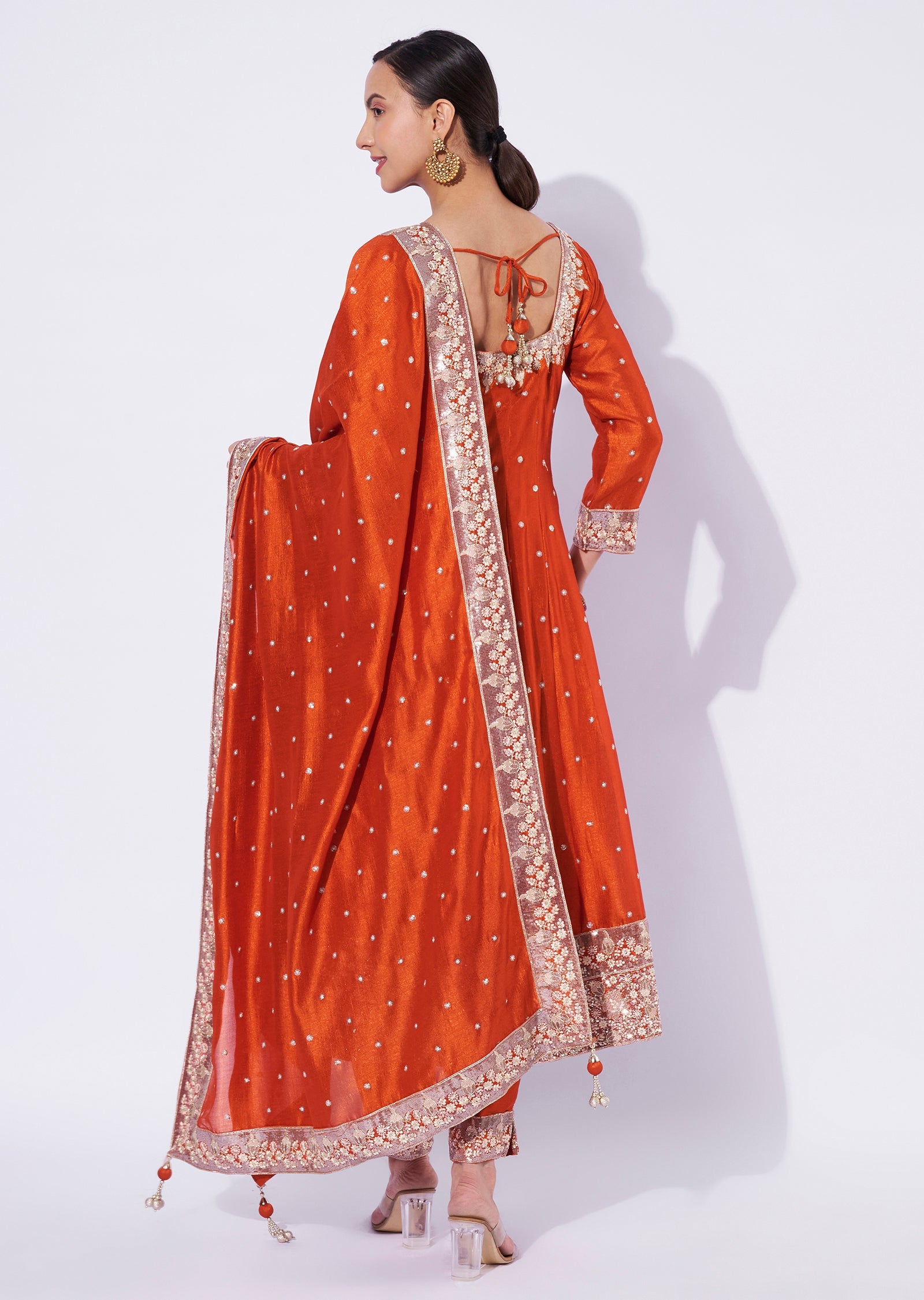 Rust Chinnon Anarkali Suit