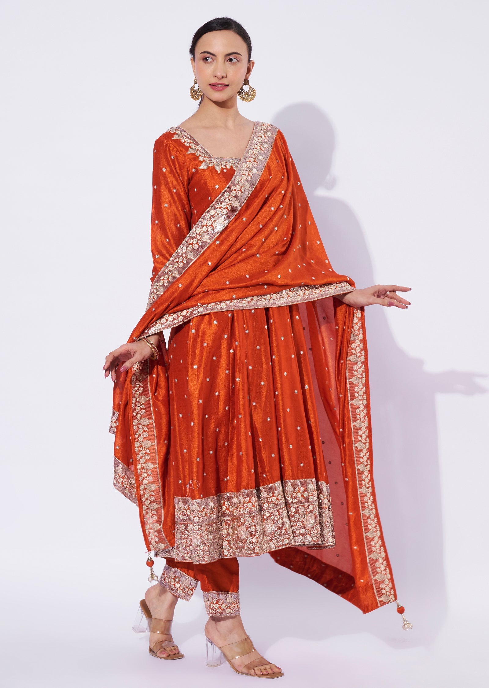 Rust Chinnon Anarkali Suit
