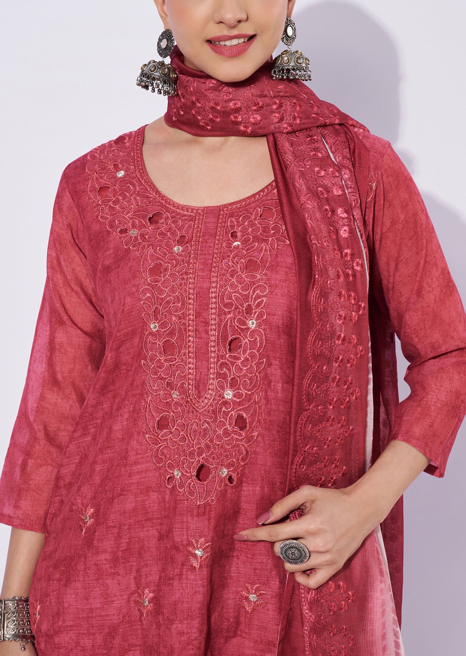 Maroon Linen Cotton Straight Cut Suit