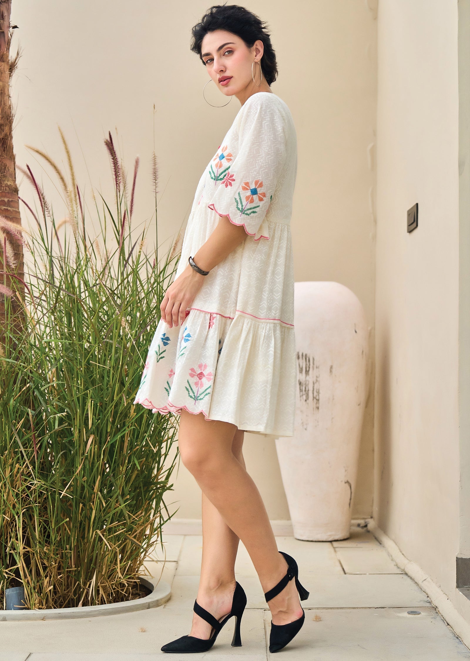 Cream Cotton Midi Dress