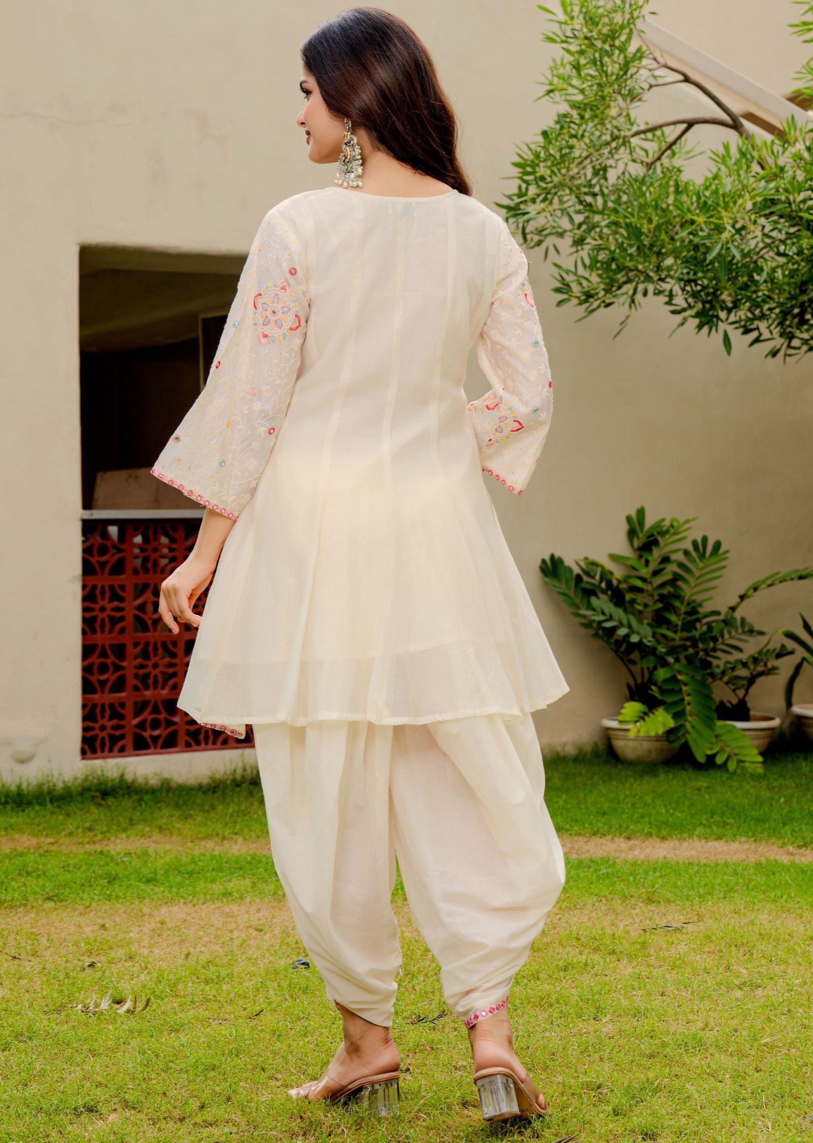 Biege Chanderi Straight Cut Suit