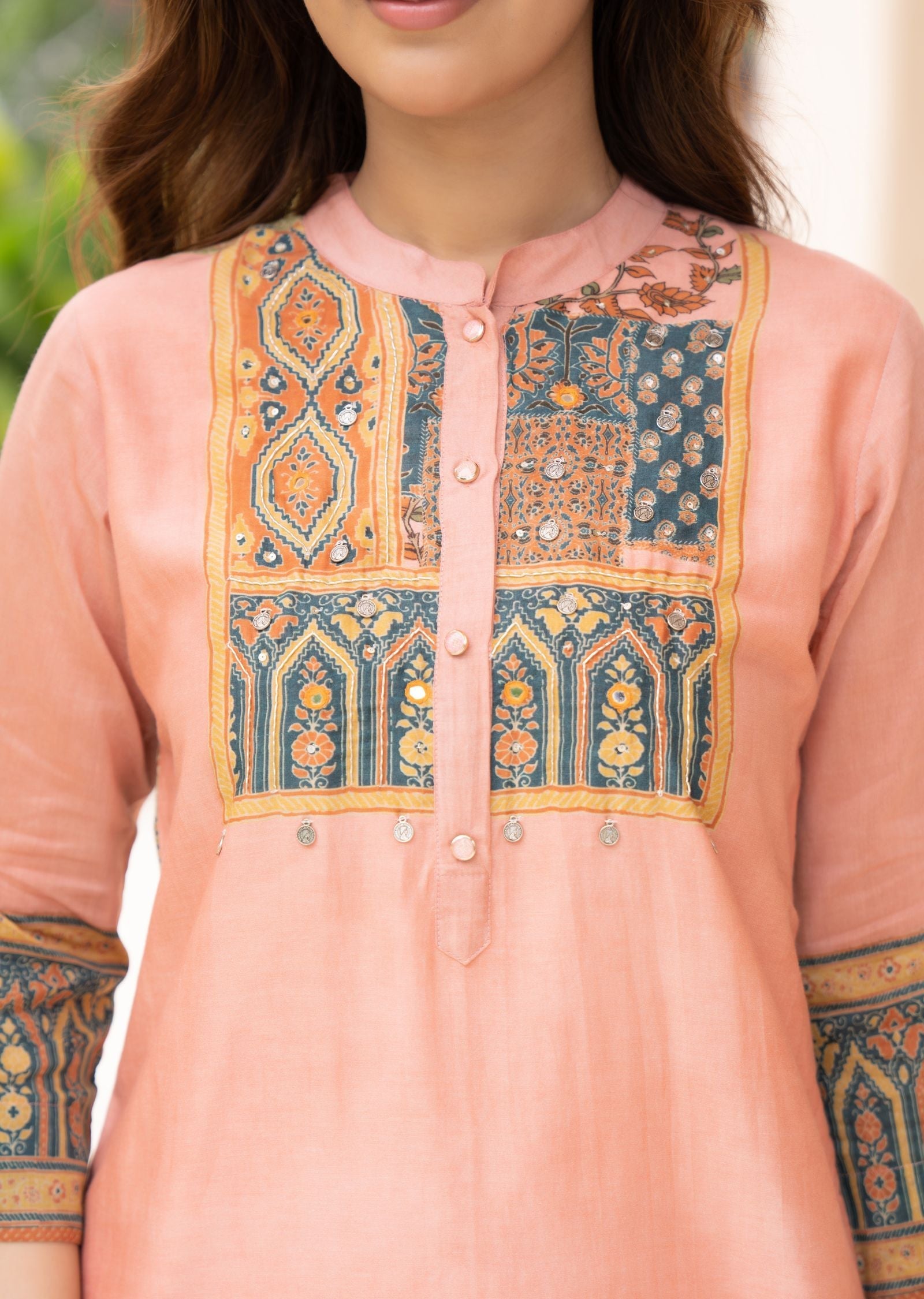 Rust Cotton Straight Cut Kurti Set
