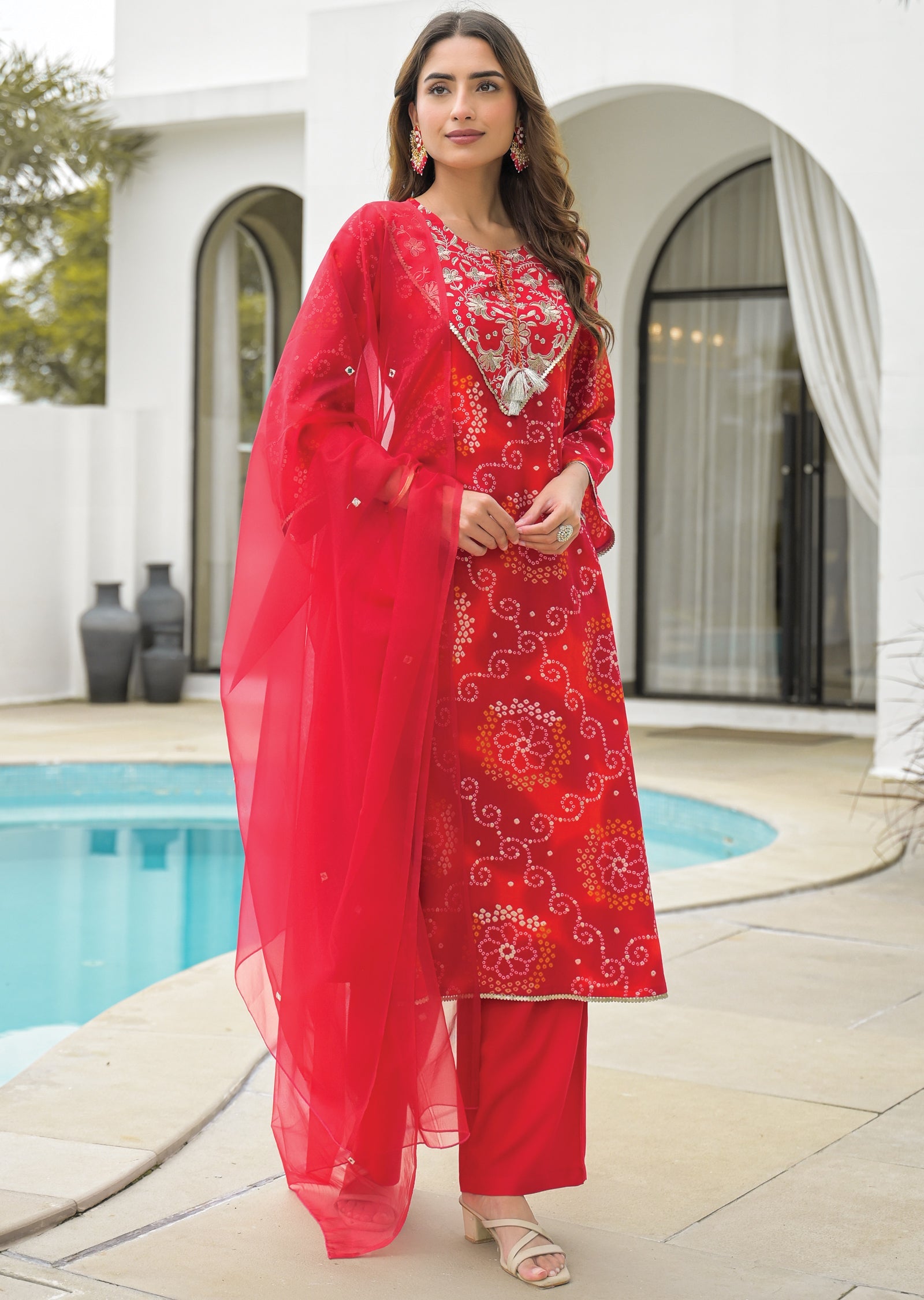 Red Reyon Straight Cut Suit