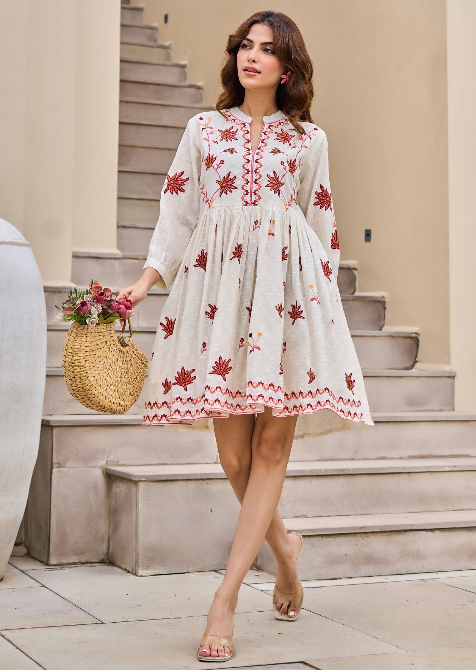 Cream Cotton Midi Dress
