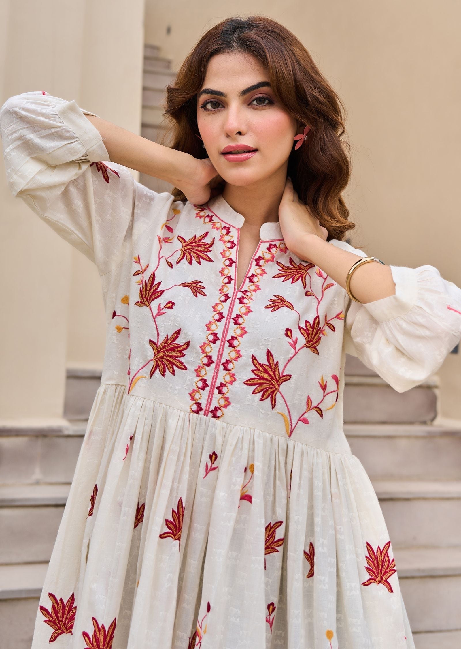 Cream Cotton Midi Dress