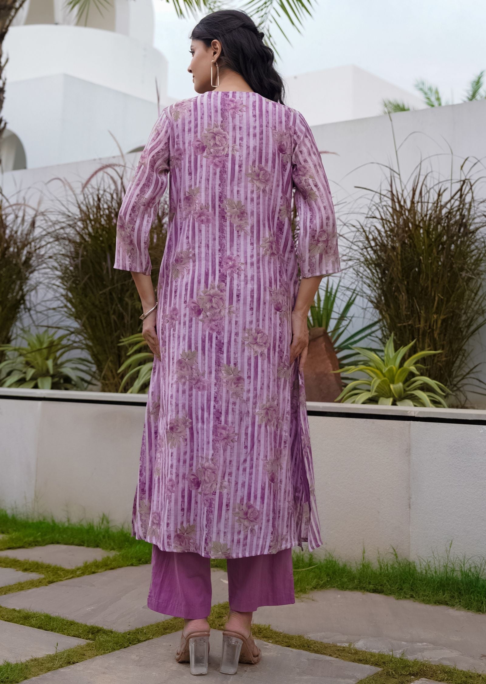 Mauve Cotton Straight Cut Kurti Set