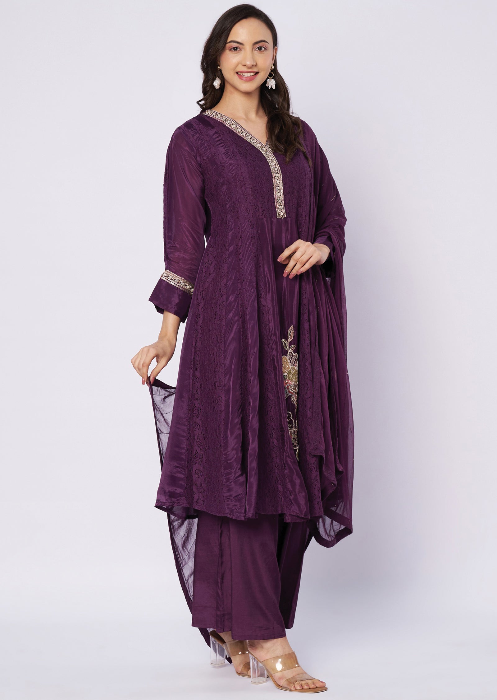 Wine muslin Anarkali