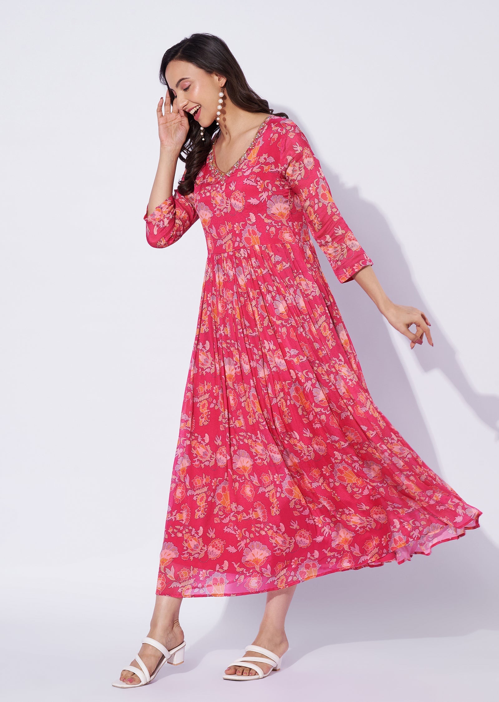 Rani Pink Chinnon Midi Dress