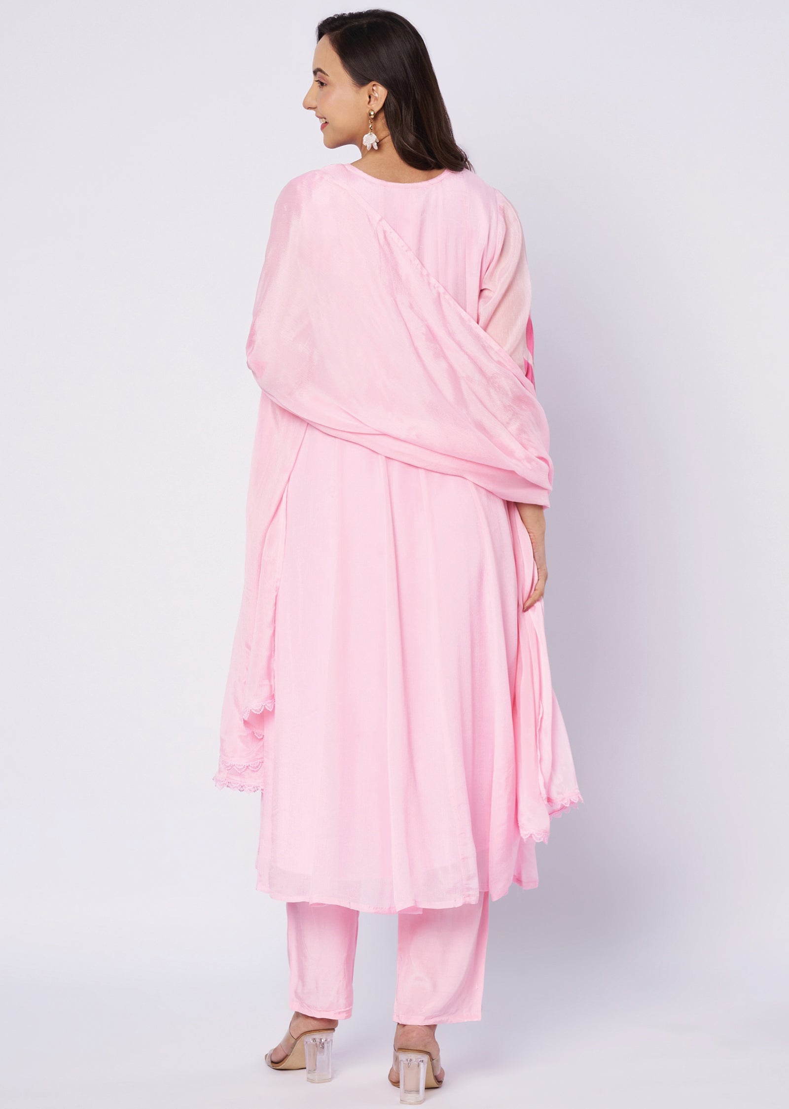 Light pink Chinnon Anarkali