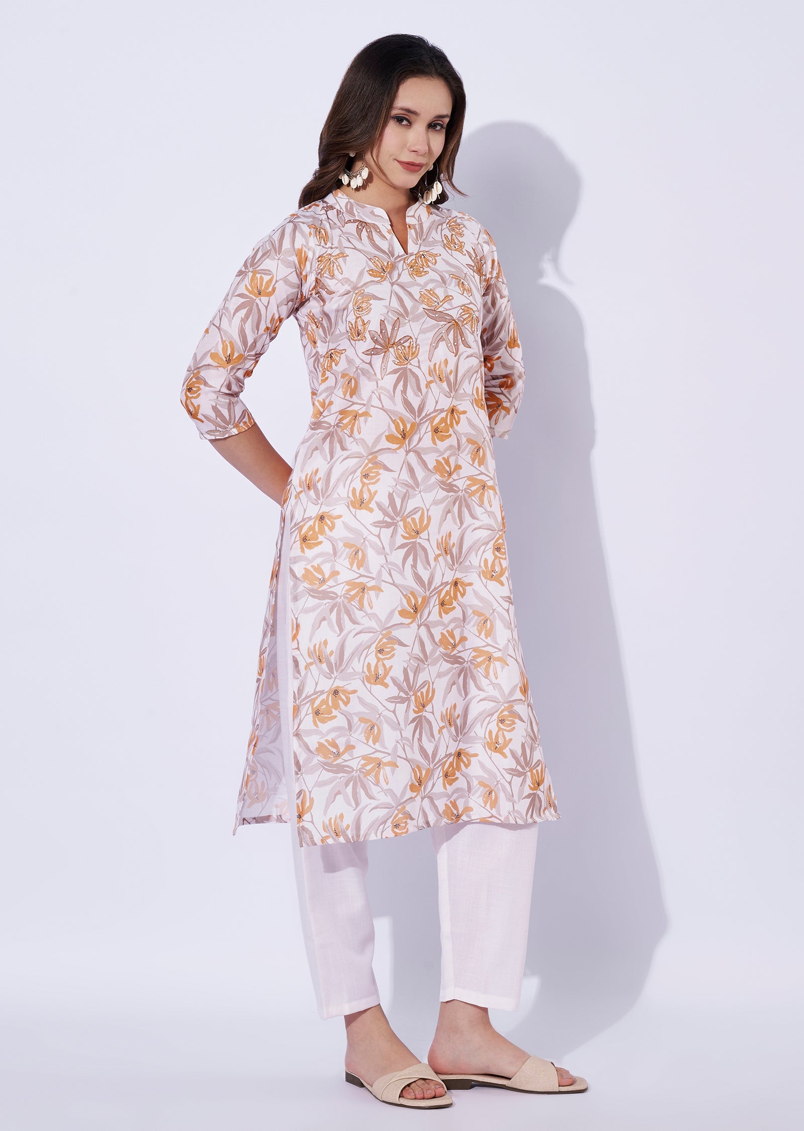 cream Silk Kurti set