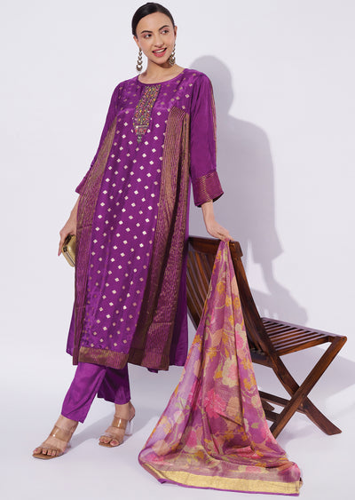 Purple Banaras Anarkali Suit