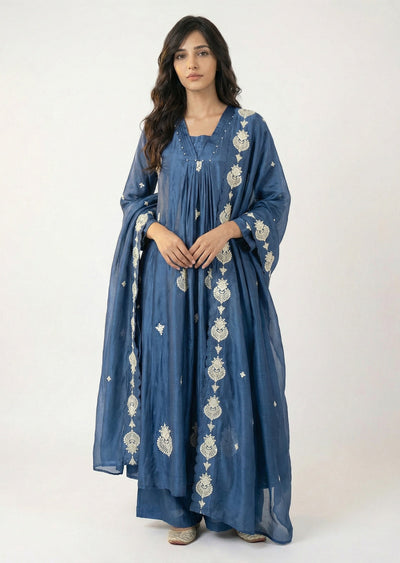 Elegant Navy Blue Chinnon Anarkali Suit