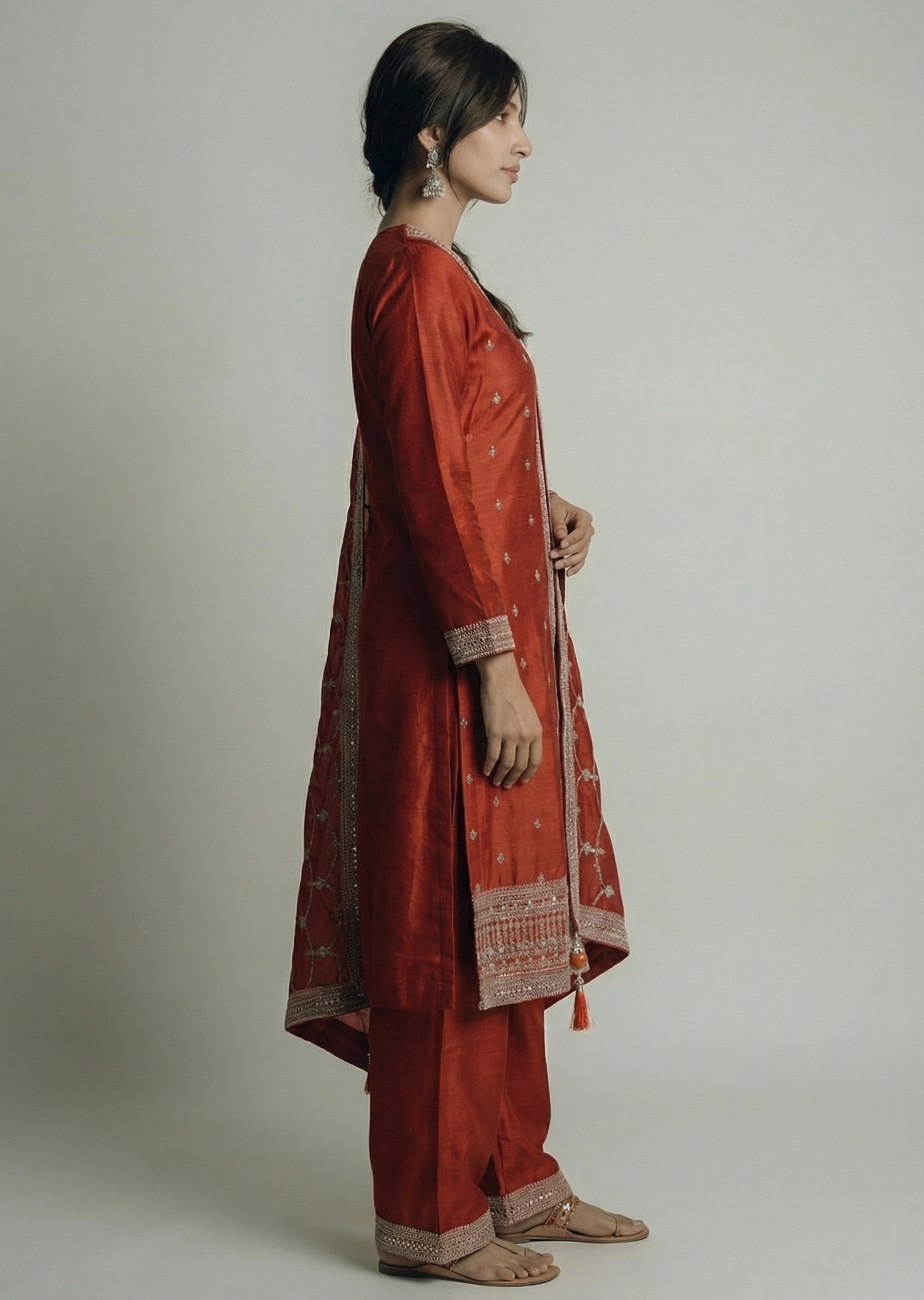 Orange Straight-Cut Embroidered Suit