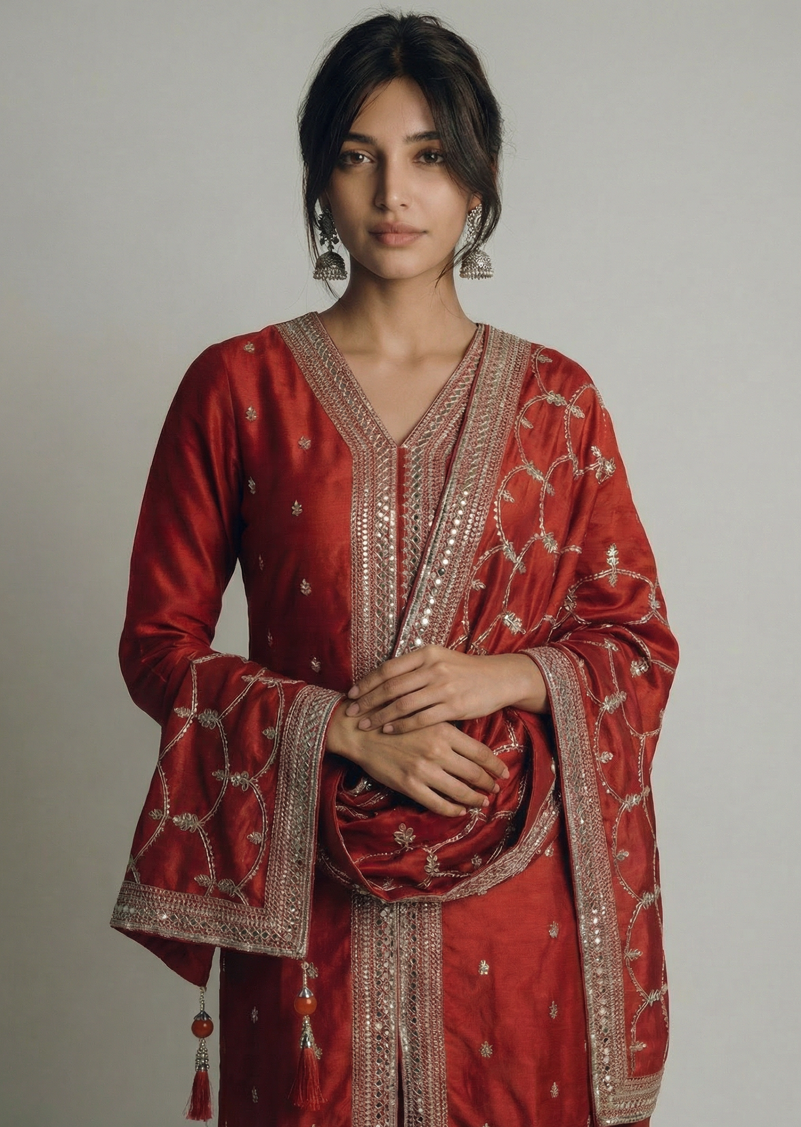 Orange Straight-Cut Embroidered Suit